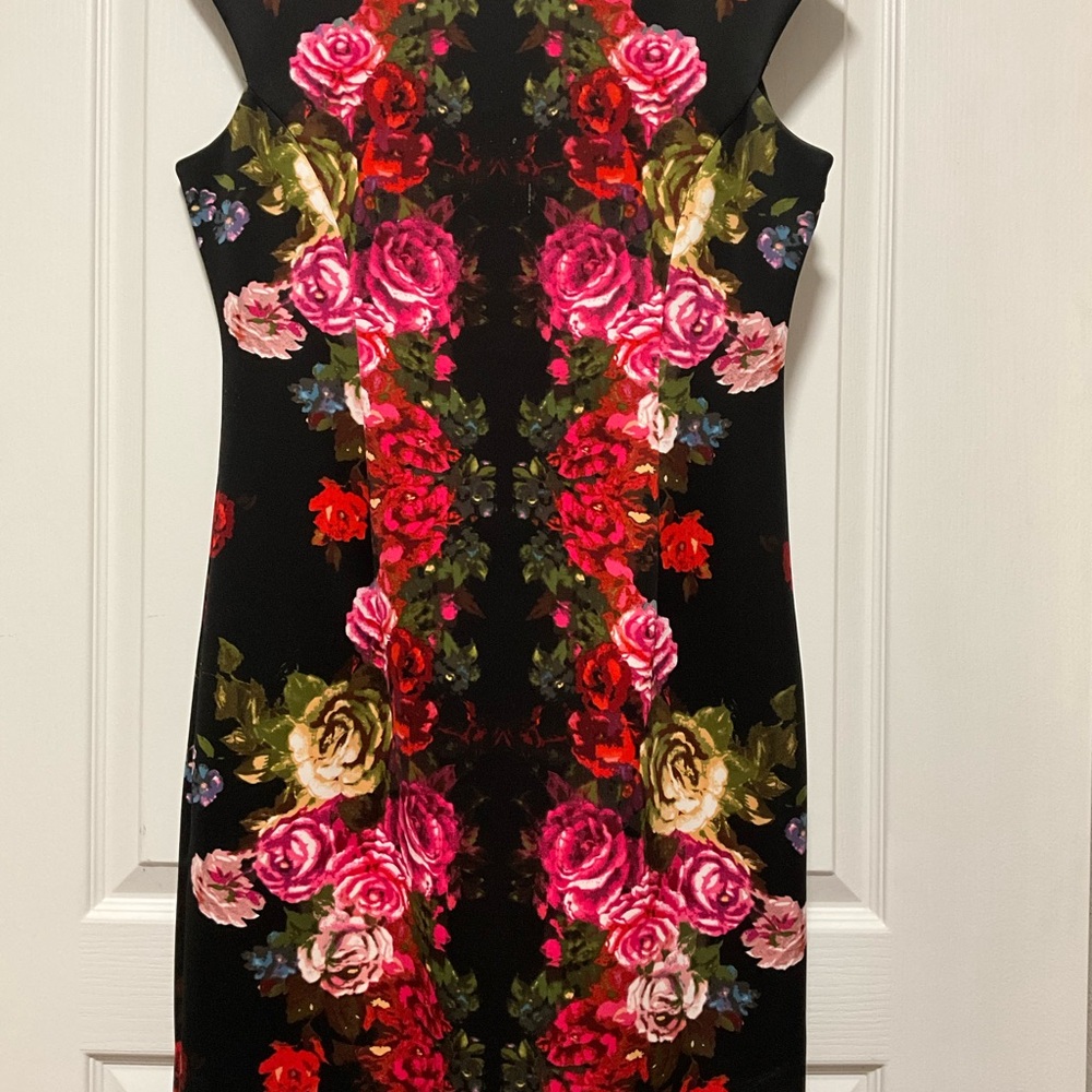 London Times Black Dress with Vibrant Floral Design